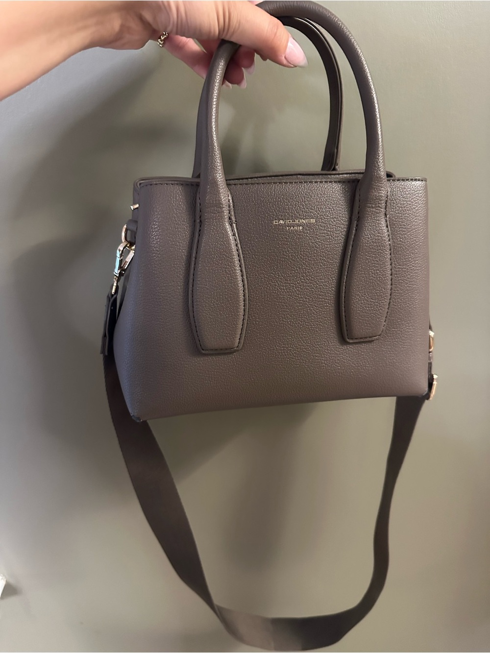 Pebbled Taupe Satchel with Removable Strap